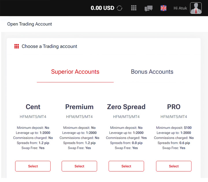 Select Trading Account HF Markets
