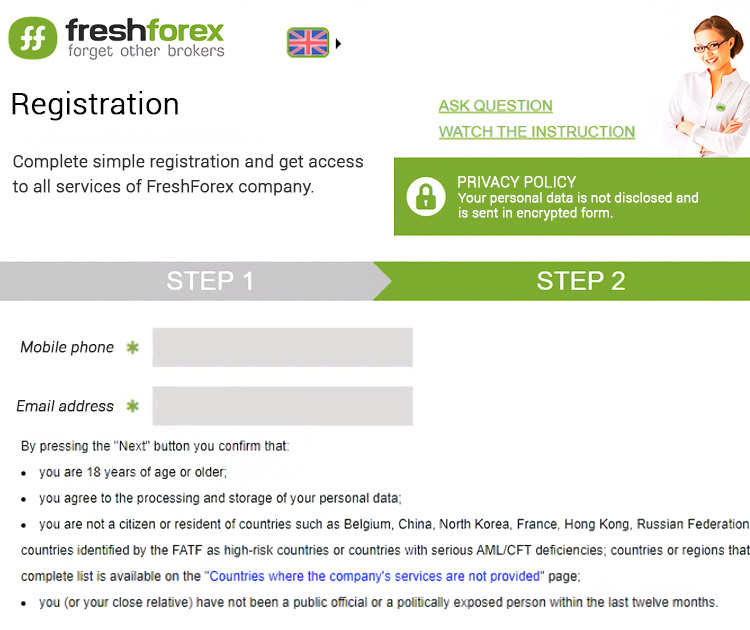 FreshForex Register 2