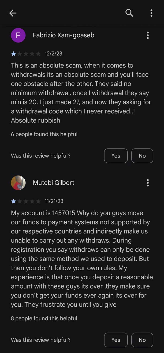 Negative Reviews of SuperForex App