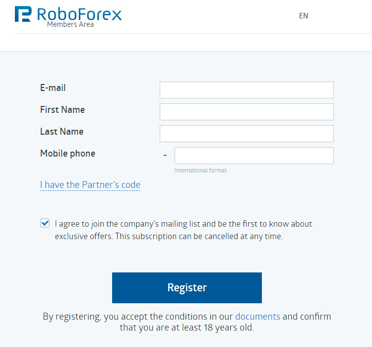 Open Account RoboForex 2