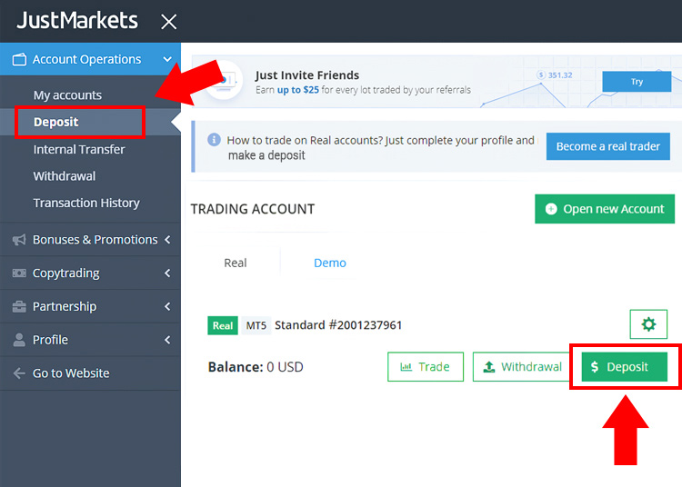 How to Make Deposit at Justmarkets